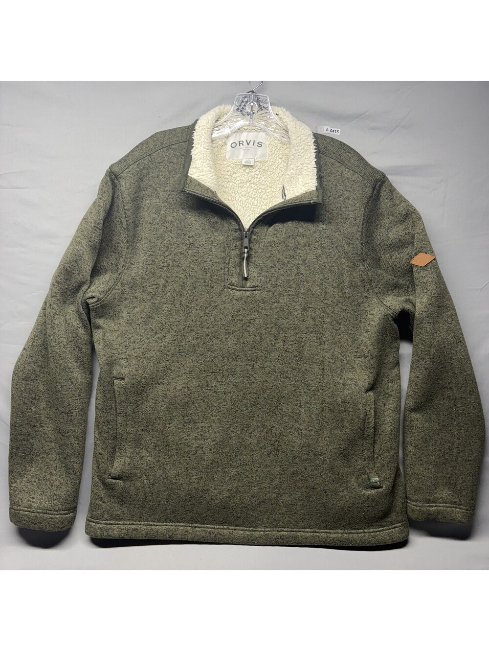 Orvis Quarter Zip Sherpa Lined Pullover Sweater Men's Large Olive Green